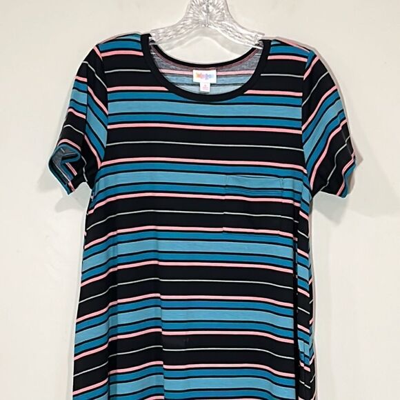 Blue, Black, & Pink Striped Short Sleeve Dress By LuLaRoe. Size Small. - Picture 2 of 5